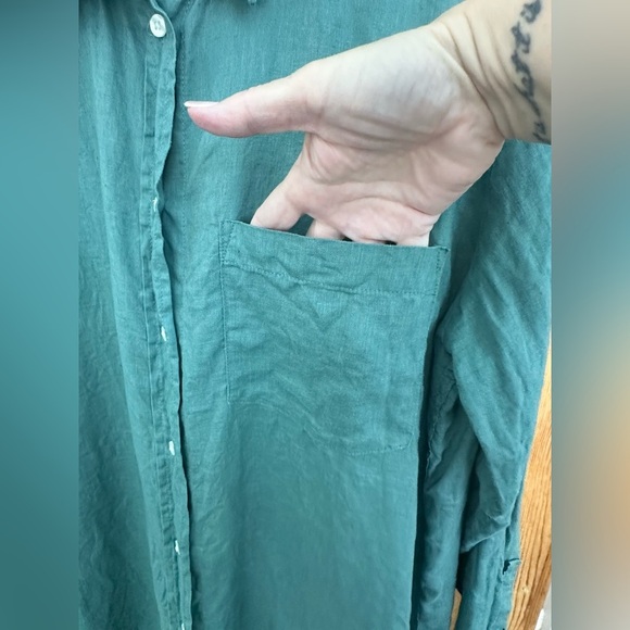 Gap 100% Linen Green Long Sleeve Button Down Shirt Size Large - Picture 5 of 8